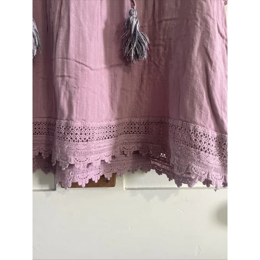 Knox Rose Crinkle Gauze Top Size Small Purple Lilac Lace Tassels Boho Hippie - Picture 7 of 12